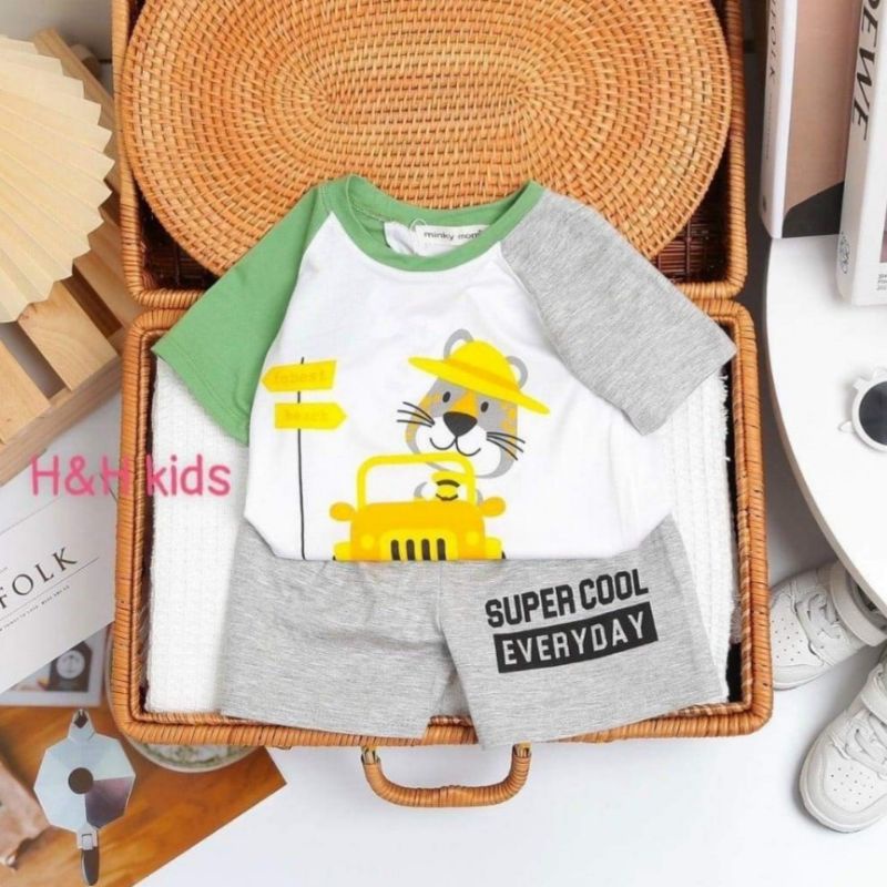 Bộ cộc tay bé trai Minky mom thun lạnh họa tiết hoạt hình