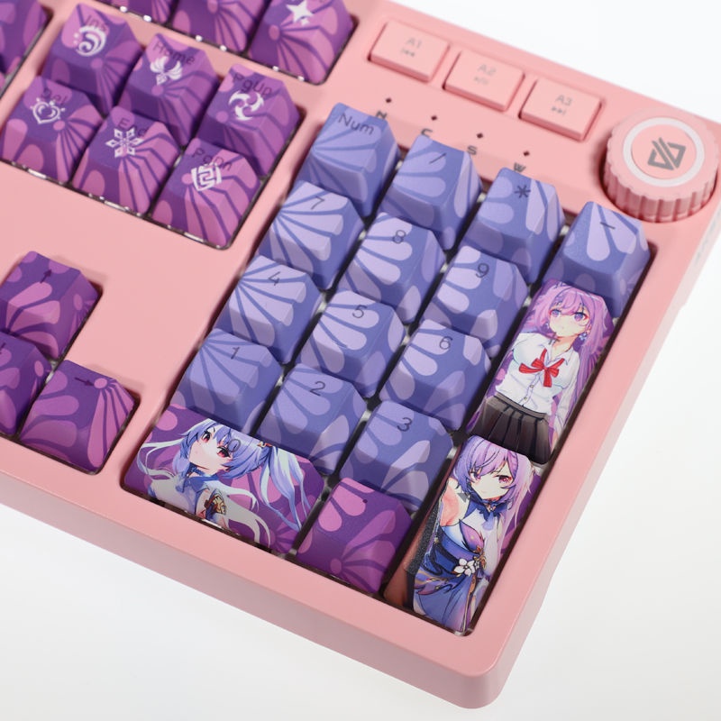 Keqing keycaps Cherry Profile anime Genshin Impact theme PBT Dye thăng hoa bàn phím cơ học keycap 108 phím