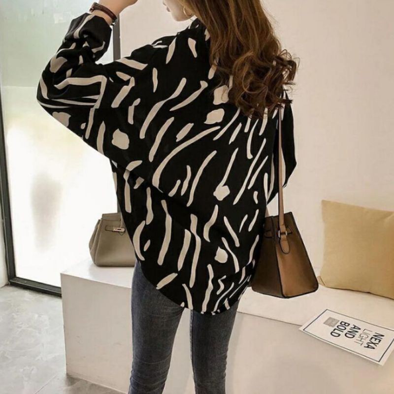 Áo sơ mi tay dài họa tiết trẻ trung, thanh lịch cho nữ