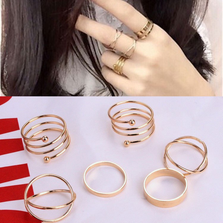 Bộ 6 Nhẫn Đeo Tay Thời Trang Hàn Quốc Xinh Xắn Cho Nữ