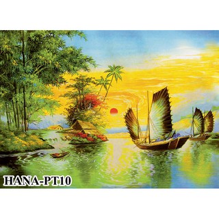 Tranh dán tường 3D thuận buồm xuôi gió - vải lụa kim tuyến