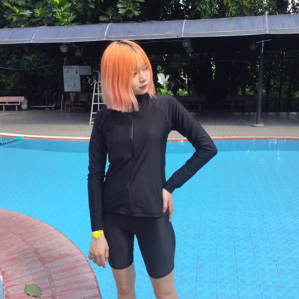 Đồ bơi nữ 2 mảnh tay dài quần lửng kín đáo đi biển đi bơi bikini thun lạnh dây kéo che khuyết điểm | DBN006