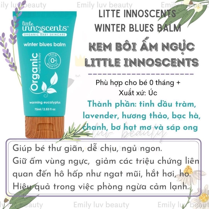 Dầu bôi ấm ngực giảm ho, ngạt mũi Little Innoscent Úc - hàng hữu cơ