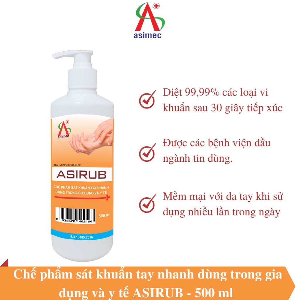 Nước rửa tay khô ASIRUB 500 ml chai tròn