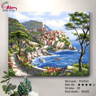 Tranh tự tô màu sơn dầu số hóa Phong cảnh bờ biển Địa Trung Hải PC0543
