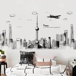 [Size lớn] Decal dán tường - máy bay và thành phố - scenedecalsxc9001+xc9002 Zooyoo
