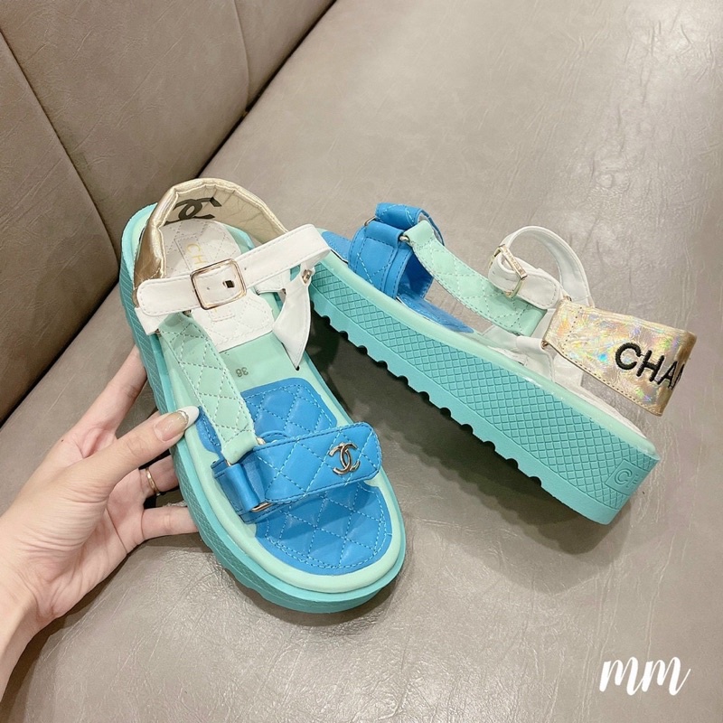 Sandal thể thao cn quai dán ngang phối màu đế cao fullbox