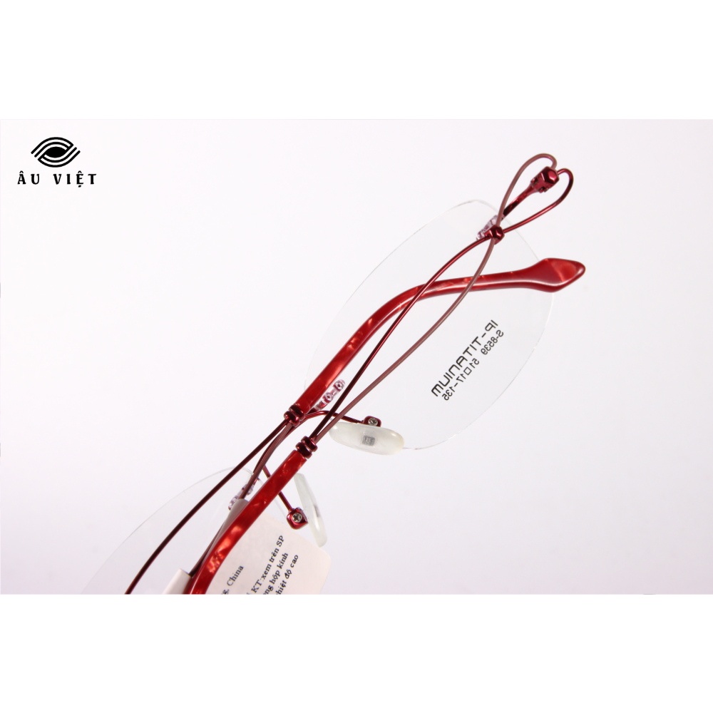 Gọng kính khoan nữ kim loại titanium dáng vuông chữ nhật Sunfire S-8539 màu đỏ vân đá Full box