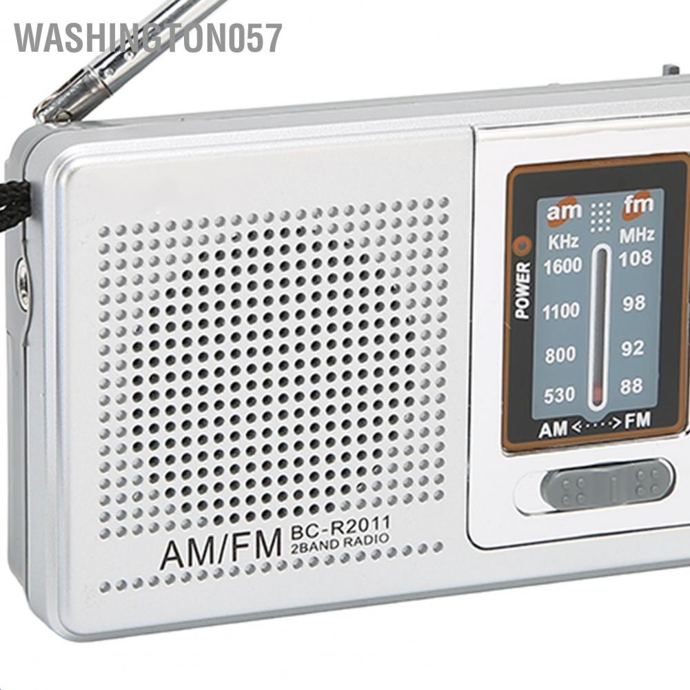 Washington057 AM FM Radio Battery Operated Built in Speaker Portable Pocket for Outdoor Travel Silver Grey
