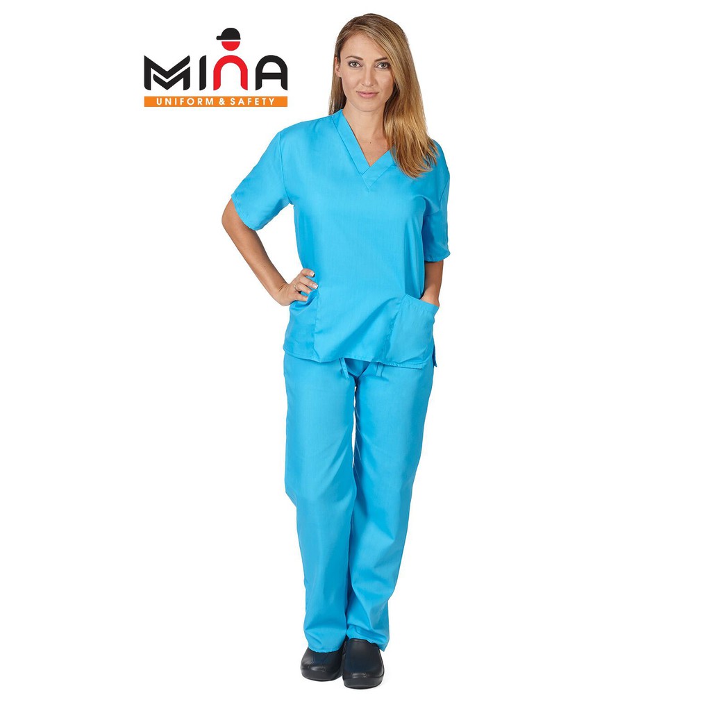 Bộ scrubs bác sĩ, quần áo y tế phẫu thuật - Màu Xanh lam (Có hình ảnh thực tế)