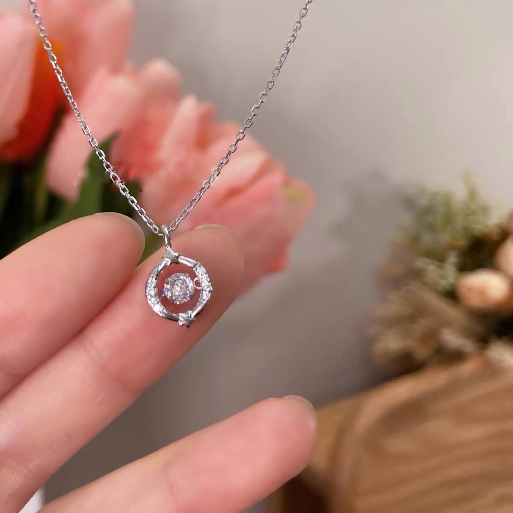Dây chuyền nữ bạc 925 mặt tròn sao đá khiêu vũ lóng lánh Dế Bạc - D4472