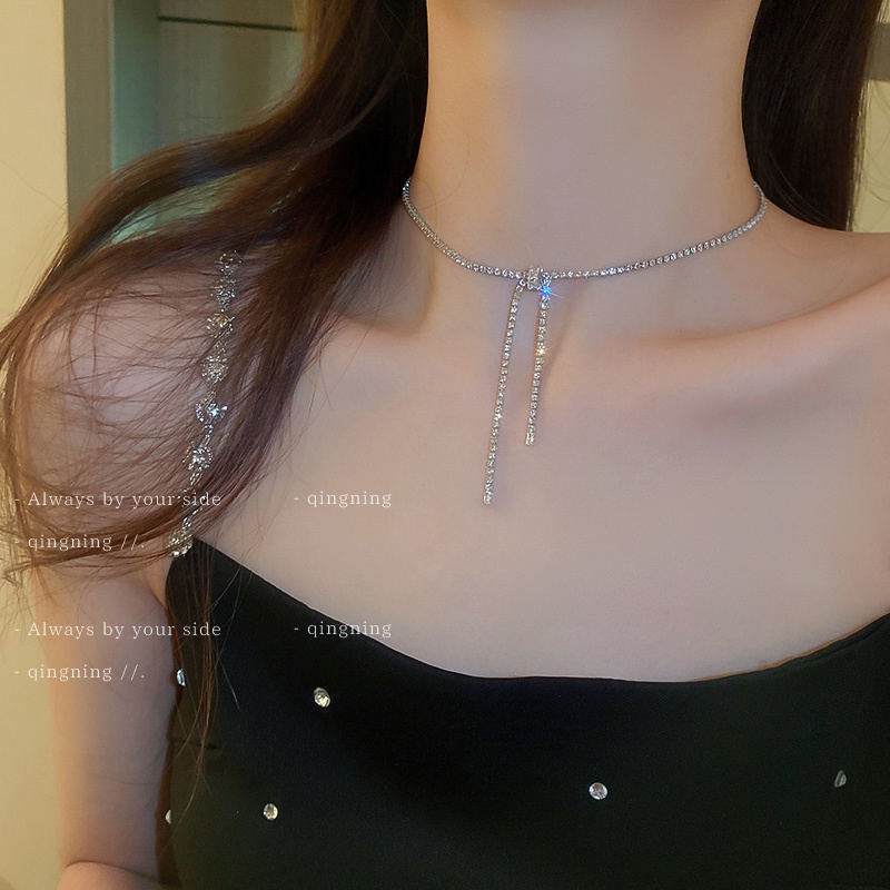 Dây Chuyền Đeo Cổ Mặt Hình Nơ Đính Ngọc Trai Thời Trang Hàn Quốc