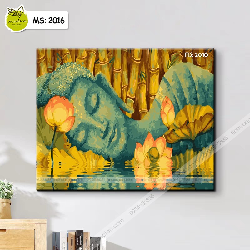 Tranh tô màu 40x50cm có khung Đức Phật bên hồ sen T2016