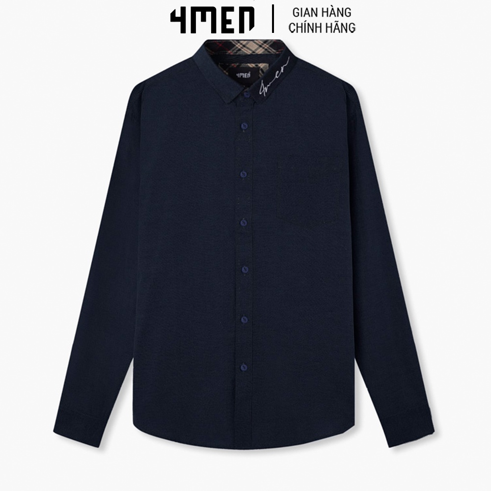 Áo Sơ Mi Nam Trơn Dài Tay Cổ Đức 4MEN Oxford Thêu Chữ SM089 Form Regular suông, vải mềm mịn, thoáng mát, trẻ trung