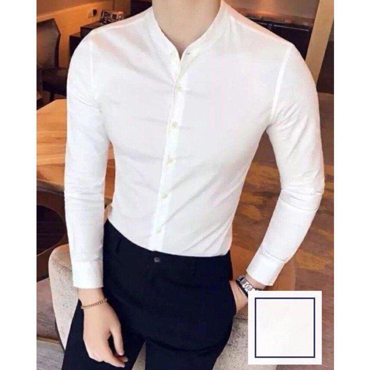 Áo Sơ Mi Trắng Chất Lụa Mềm Mịn Dáng Cổ Tàu