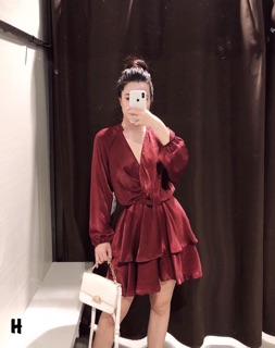VÁY LỤA VẠT CHÉO - VÁY LỤA ĐỎ ZARA TẦNG CL0008