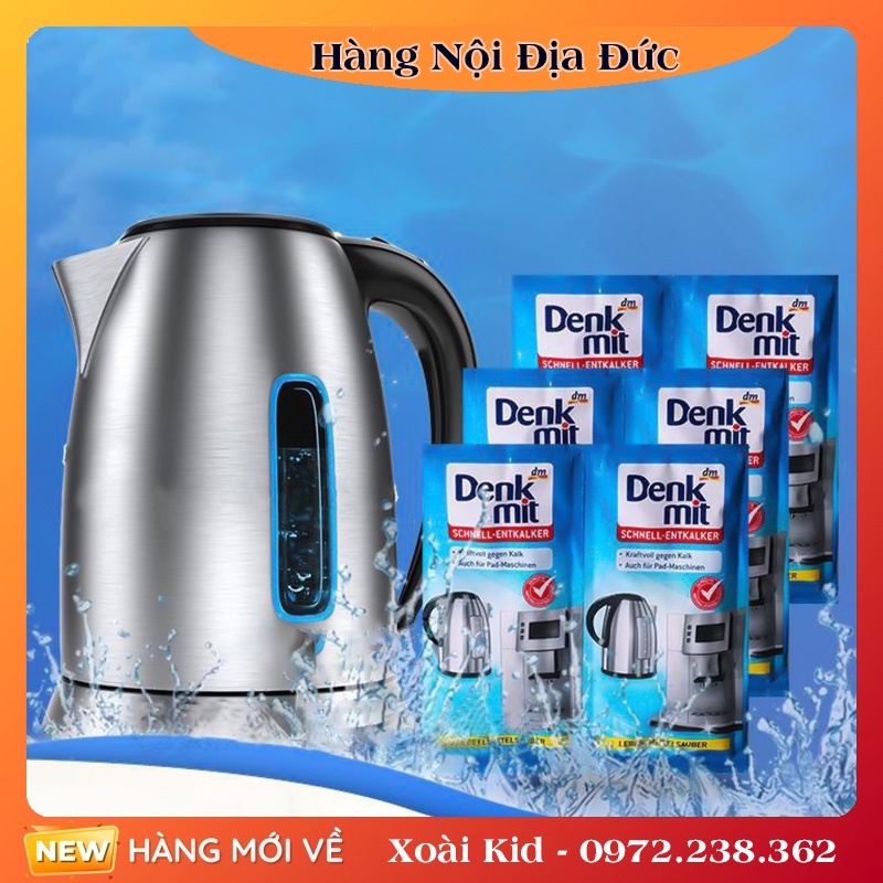 Bột tẩy cặn ấm siêu tốc, máy pha cà phê, tẩy cặn canxi bình thủy, bình đun…Denkmit Đức - DATE MỚI ĐỦ Bill
