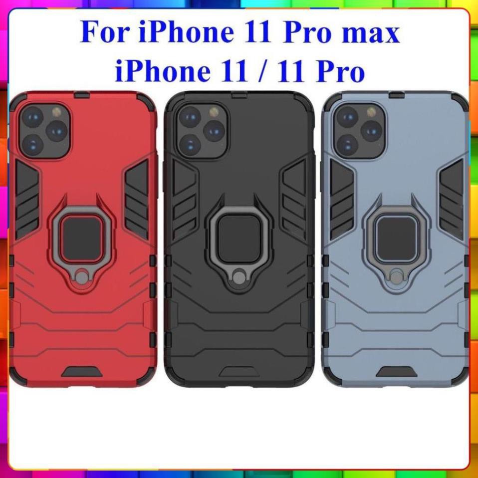 Ốp lưng iPhone 11 Pro max, iPhone 11, iPhone 11 Pro chống sốc Iron Man gắn giá đỡ iring bảo vệ camera hỗ trợ xem video