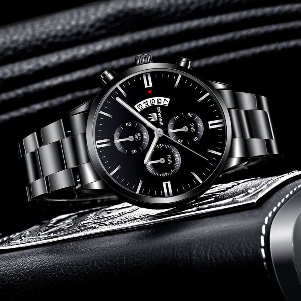 SHAARMS Đồng Hồ Kim Có Hiển Thị Ngày Thiết Kế Đơn Giản Cho Nam