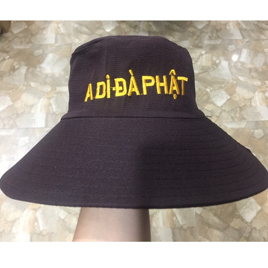 Mũ Nón Vành Tai Bèo đi Chùa Thêu Hoa Sen và Chữ "A Di Đà Phật" (Ảnh Thật) Cho Nhóm Phật Tử, Nam Nữ (Phật Pháp - Ba Huê)