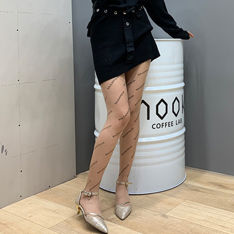 Quần Tất Siêu Mỏng Xuyên Thấu In Chữ Phong Cách Vintage Gợi Cảm Cho Nữ