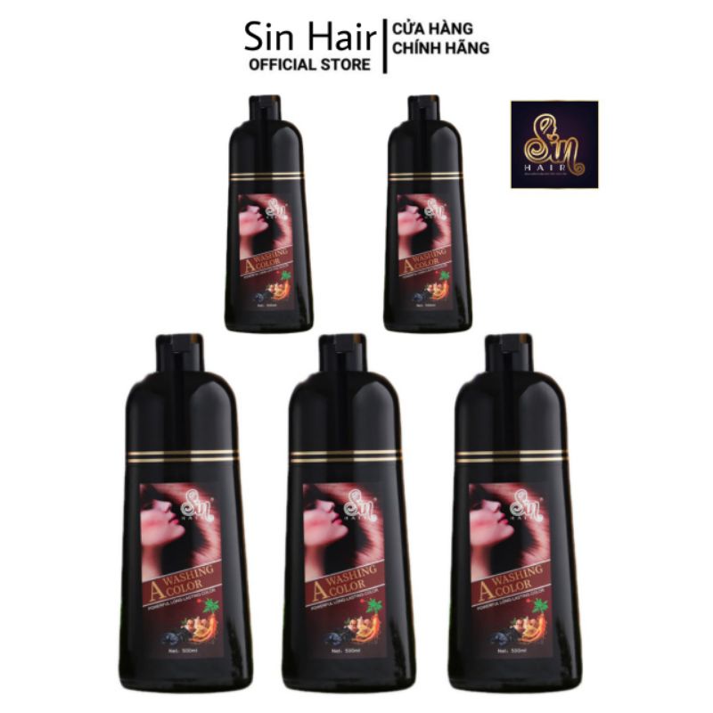 Combo 5 chai dầu gội phủ bạc sin hair màu nâu 500ml