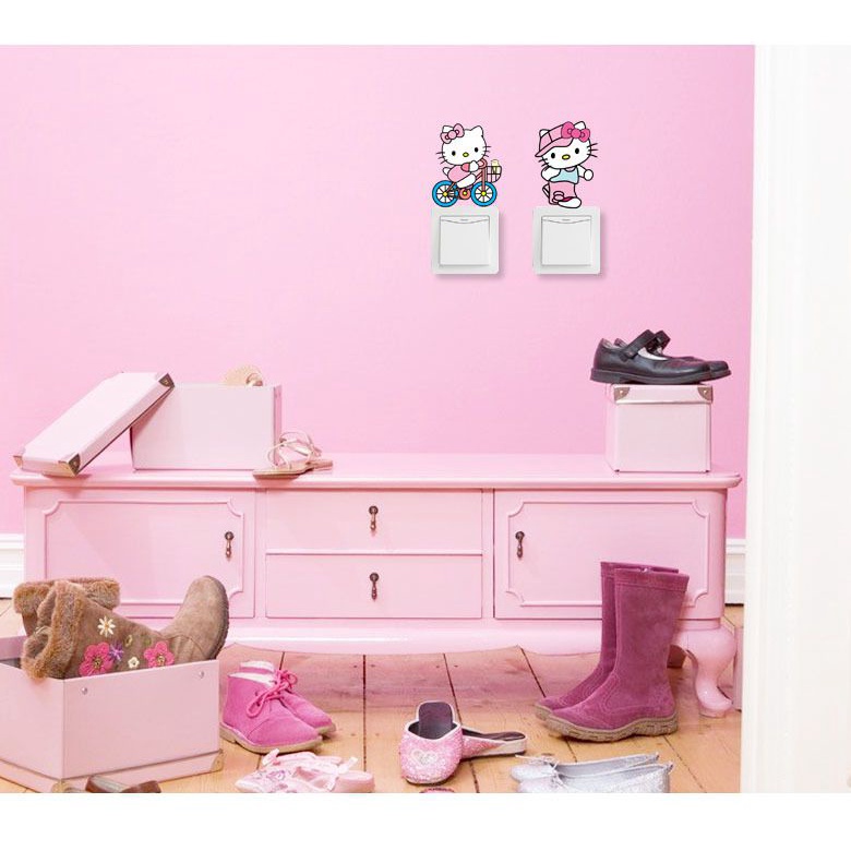Set 10 hình dán tường Hello Kitty - decal dán công tắc - ổ điện siêu dễ thương AmyShop
