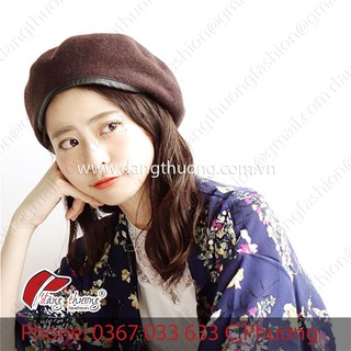 Mũ Nồi Dạ Viền Da Chất Liệu Dày Dặn (Không Phải Len Mỏng 1 Lớp) màu NÂU phối da Pu đen