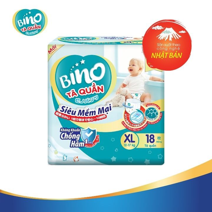 [Mã BMBAU50 giảm 7% đơn 99K] Tã quần Bino XL18 công nghệ Nhật Bản kháng khuẩn (Cho bé từ 12-17kg)