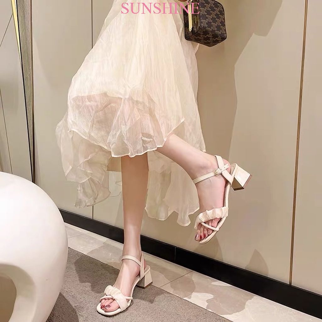 Giày cao gót nữ đế vuông, sandal cao gót nữ đế 5p tiểu thư trang nhã Sunshine_Store A006