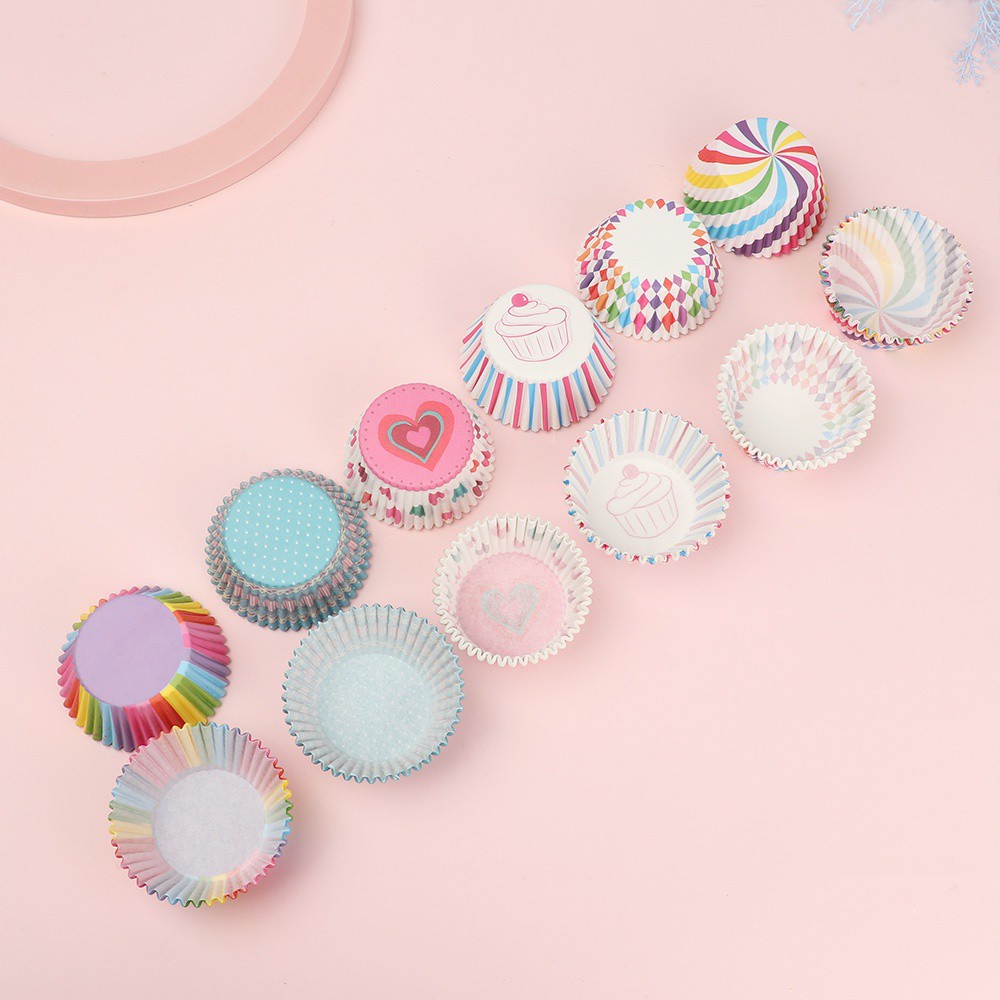Set 100 Cốc Giấy Làm Bánh Cupcake Nhiều Màu Sắc Chống Dầu Tiện Dụng Diy
