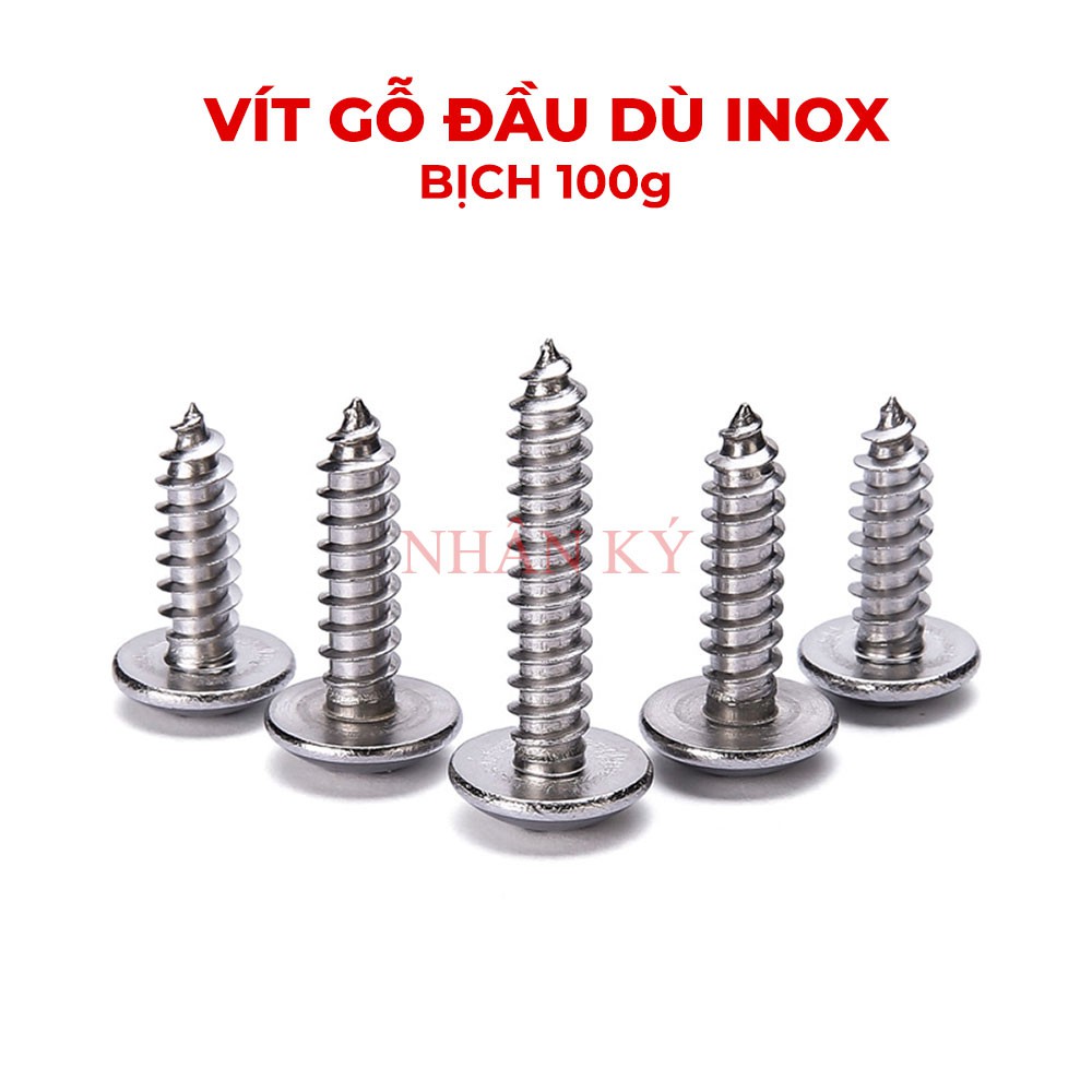 Vít bắt gỗ đầu dù inox M4 M5 M6 bịch 100 cây