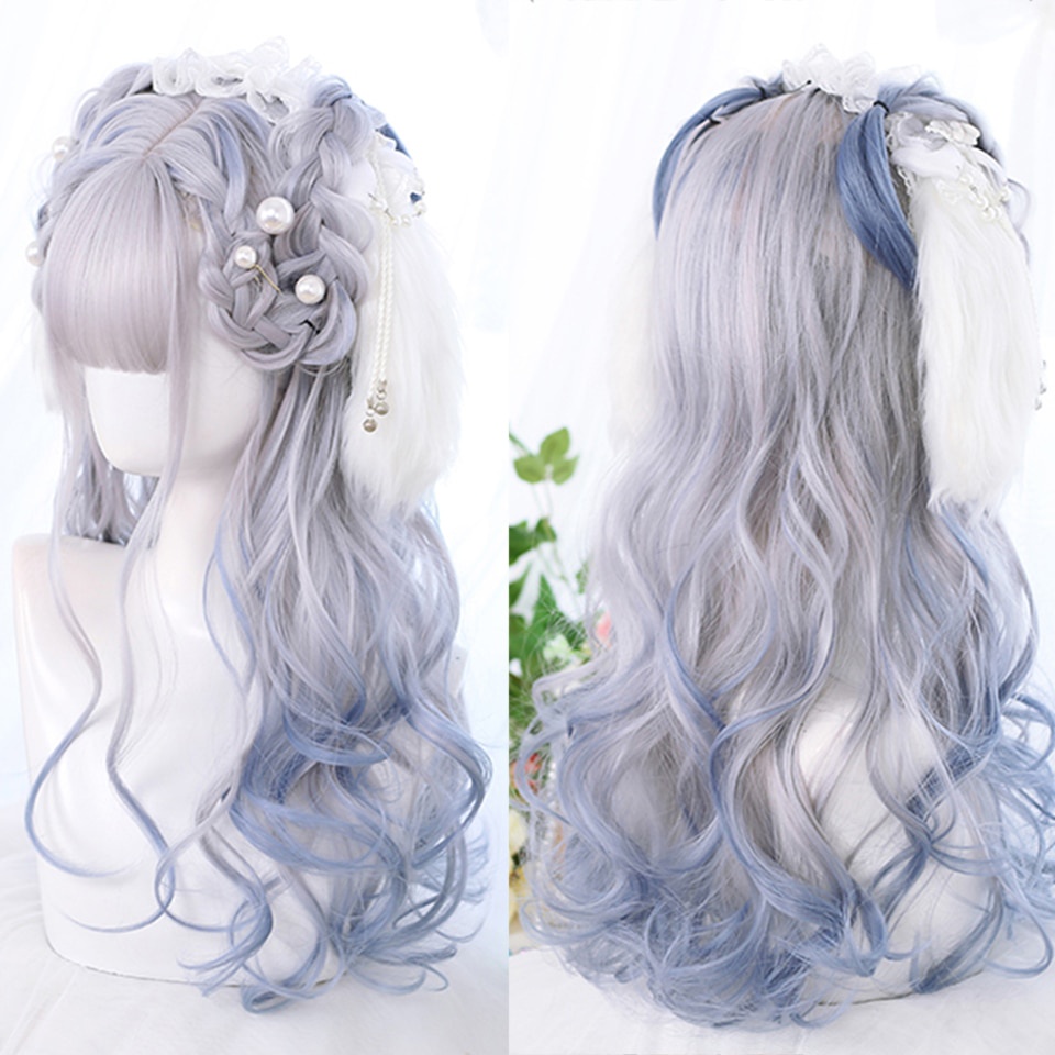 Bộ Tóc Giả Dài Nhuộm Màu Ombre Xanh Lá Phong Cách Lolita