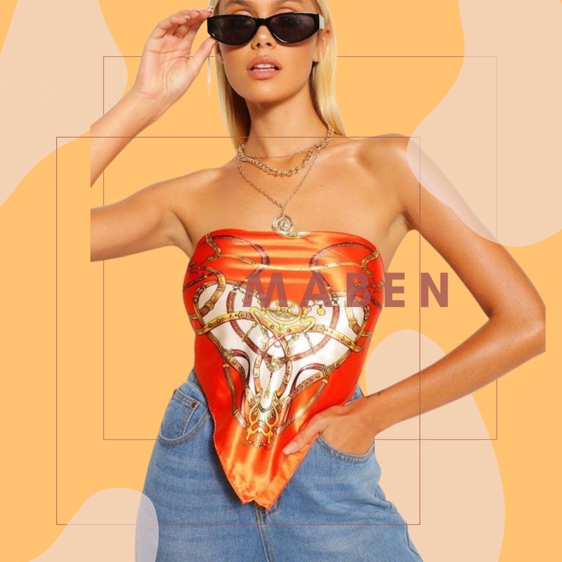 Khăn turban lụa vuông bandana làm áo yếm - Maben