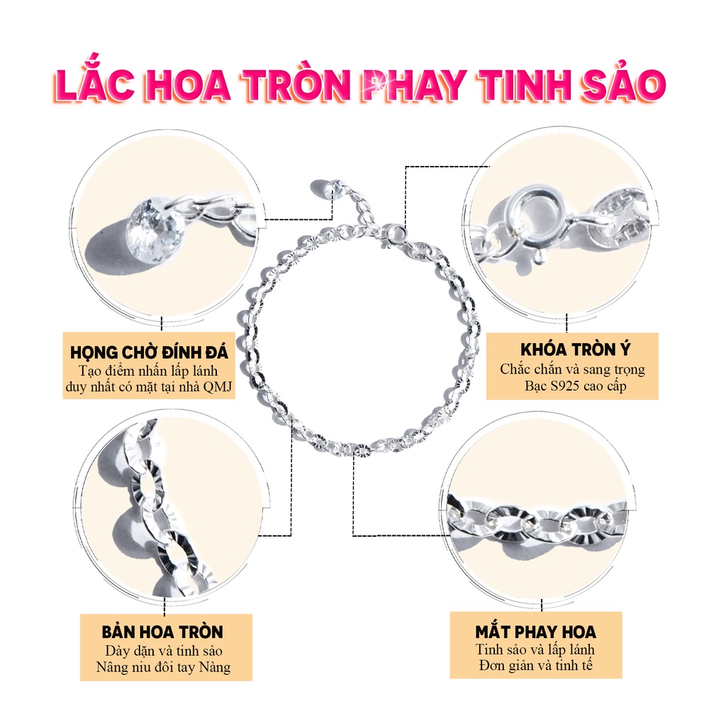 Lắc tay vòng nữ đơn giản cao cấp bạc 925 đẹp QMJ Hoa tròn phay lấp lánh - Q747 | BigBuy360 - bigbuy360.vn