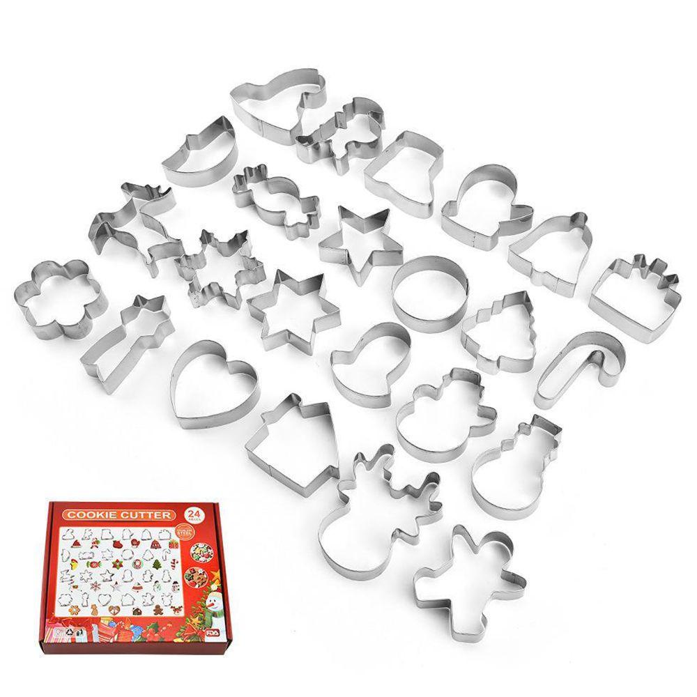 CONOPERY Bộ 24 Khuôn Làm Bánh Bằng Thép Không Gỉ Hình Giáng Sinh 3D