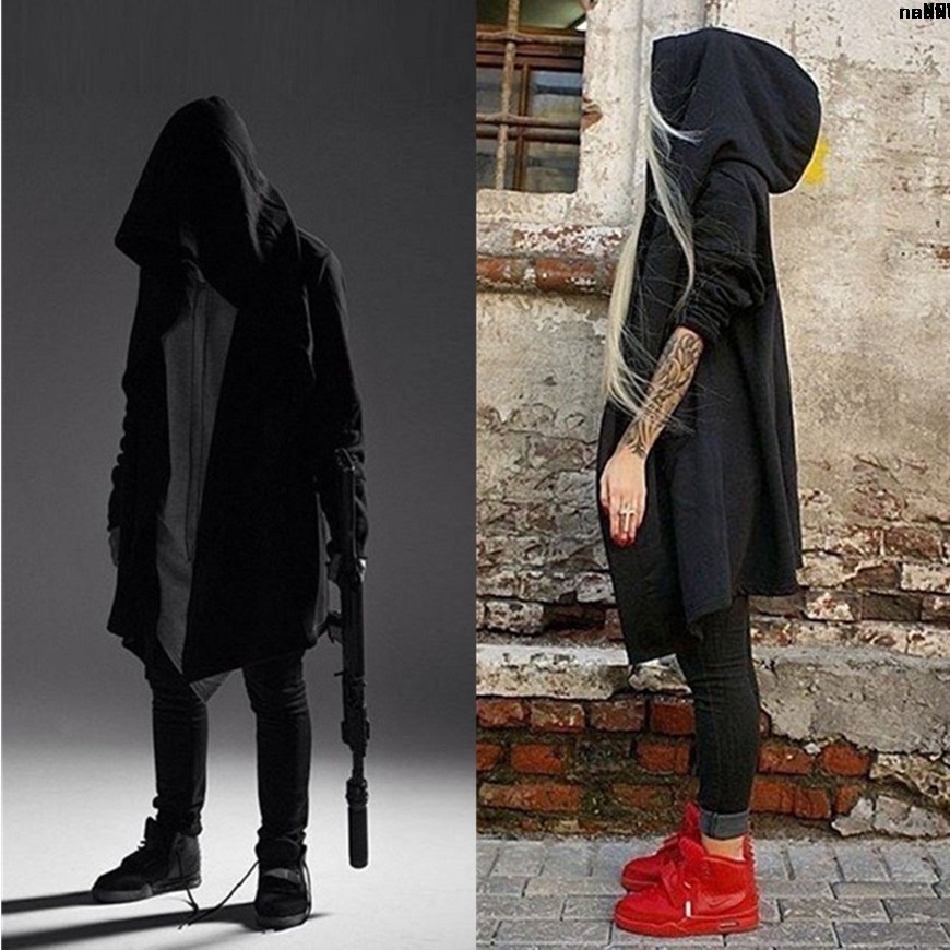 Áo thun dáng dài in chữ Assassin? Áo khoác có mũ màu đen thời trang cho nam