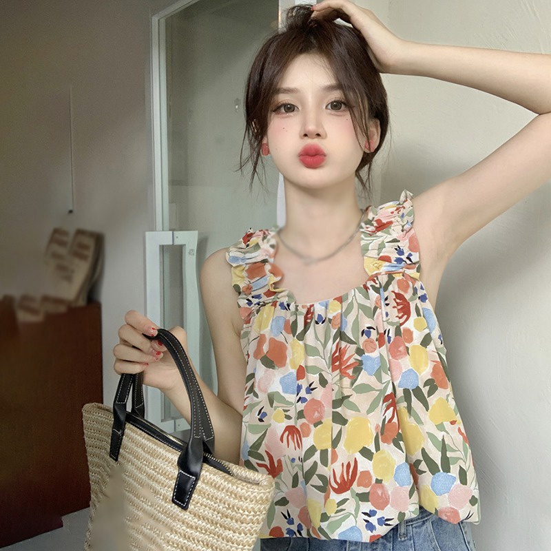 Áo Hai Dây In Họa Tiết Hoa Thời Trang Hàn Quốc Cho Nữ