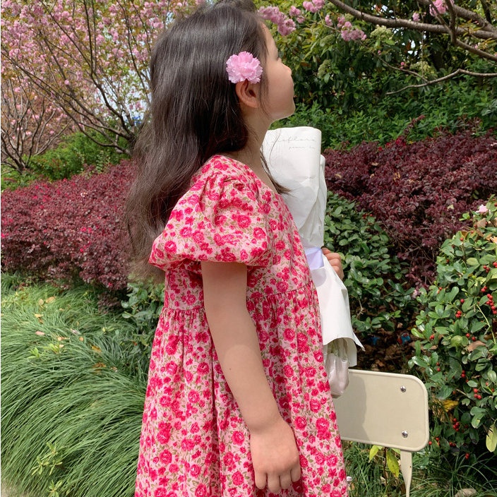 Đầm Công Chúa Tay Phồng Ngắn In Họa Tiết Hoa Dễ Thương Thời Trang Mùa Hè Phong Cách Hàn Quốc Cho Bé Gái