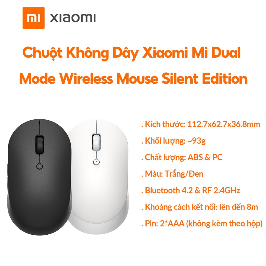 Chuột Không Dây Xiaomi Mi Dual Mode Wireless Mouse Silent Edition - Hàng chính hãng- BH 12 tháng