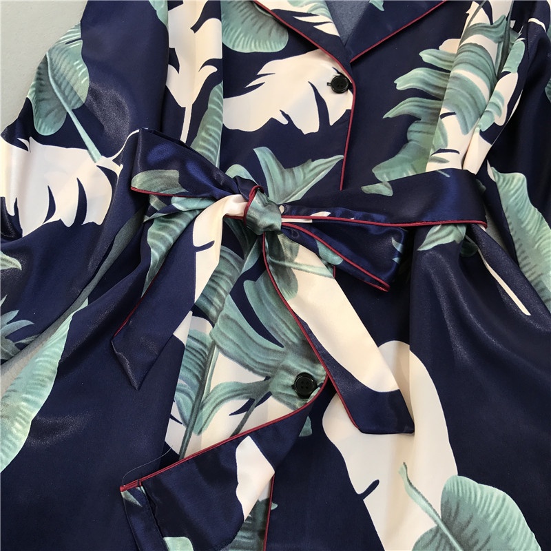 Bộ Đồ Ngủ Vải Voan Satin Tay Dài Cổ Bẻ Có Dây Thắt Lưng Phong Cách Hàn Quốc Mới Dành Cho Bạn Nữ 3xl 2021