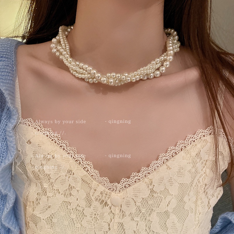 Dây Chuyền Nhiều Lớp Đính Ngọc Trai Nhân Tạo Thời Trang