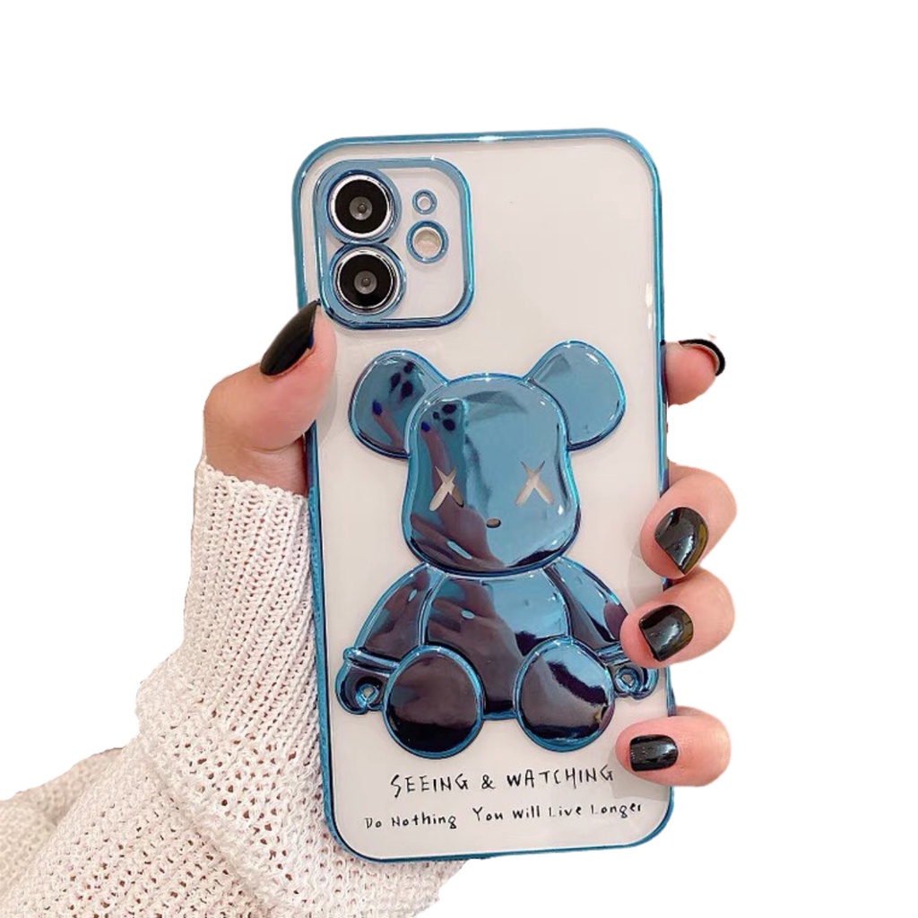 Ốp IP mạ viền dẻo hình gấu Bearbrick cho IP 7plus/8plus/X/Xs/Xs Max/11/11 Pro/11 Promax/12/12 Promax