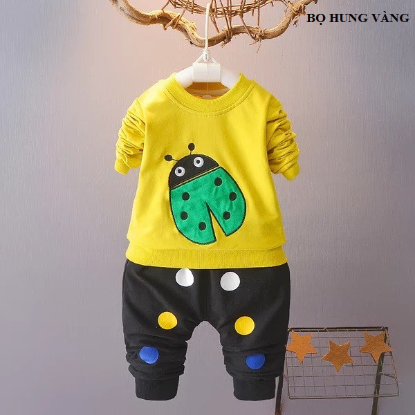 Bộ quần áo cotton da cá Bọ hung chấm bi màu vàng cho cho bé 6-18kg
