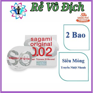 Bao cao su sagami 0.02 siêu mỏng - hộp 2 bcs chính hãng siêu mỏng - siêu chất