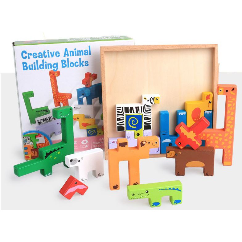 Bộ xếp hình động vật sáng tạo bằng gỗ tự nhiên - Creative Animals Building Blocks