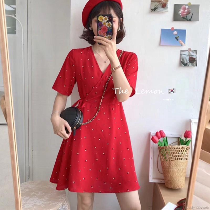 Đầm Nữ Ngắn Tay Cổ Chữ V In Hoa Thời Trang | BigBuy360 - bigbuy360.vn