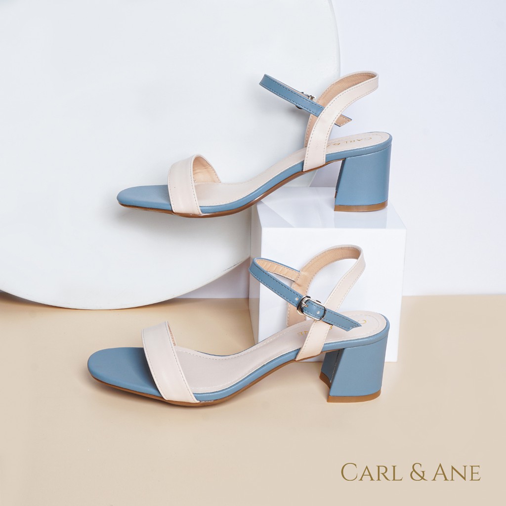 Carl &amp; Ane - Giày sandal nữ phối dây cao 5cm màu kem phối xanh _ CS004