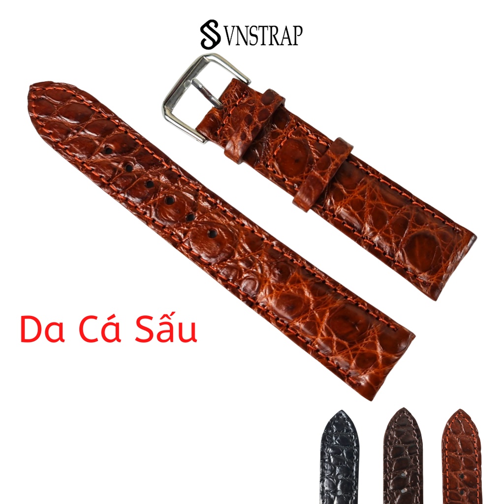 Dây đồng hồ da cá sấu làm thủ công C12 size 17mm,18mm,19mm, 20mm,21mm, 22mm VNSTRAP