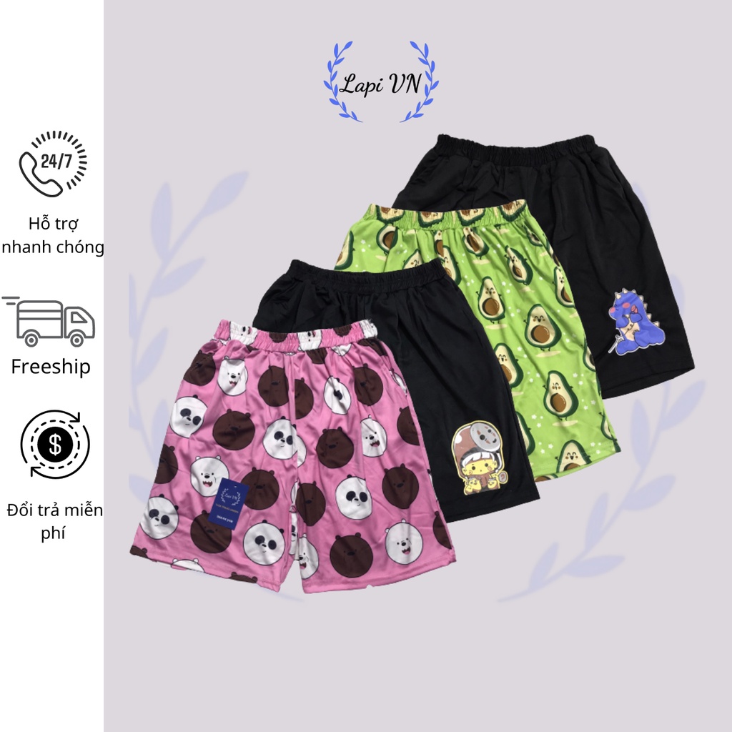 Quần Lửng Hoạt Hình Unisex Nhiều Mẫu -Lapi VN ,Nam Nữ Đều Mặc Được Short Thun Thể Thao Không Pha, Freesize